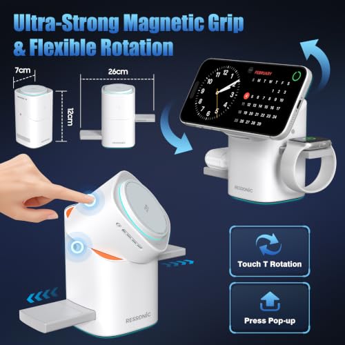 25W 3 in 1 Wireless Charging Station for Apple&Samsung, Desk Night Stand | Includes 45W Adapter, Wireless Charger for MagSafe iPhone 17/16/15/14/13/12, Galaxy S25/S24/S23/S22, AirPods & Watch - color: White Color