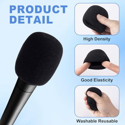 6 Pcs Microphone Cover, High Density Thickened Microphone Windscreens, Foam Mic covers for Most Standard Handheld Microphone (Black)