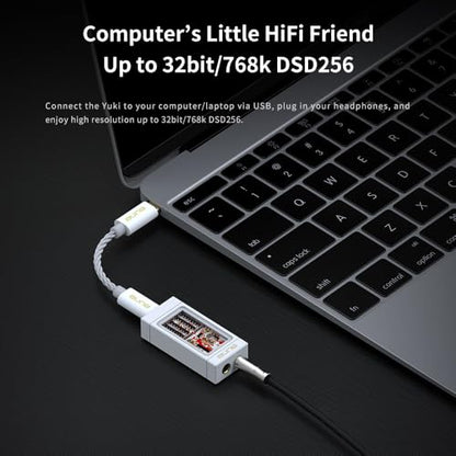 aune Yuki Portable DAC with Headphone Amp,Completely Separate DAC and AMP Ceramic Substrate Structure,32bit/768k DSD256 USB C Dongle with 3.5mm 4.4mm Output High-Res Lossless for Smartphone PC Laptops