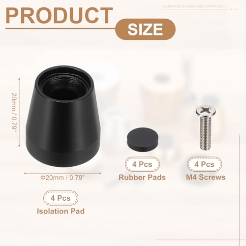 MECCANIXITY 4Pcs Speaker Isolation Pad Feet, 20x20mm Shockproof Aluminum Alloy Vibration Isolation Speaker Shock Base Pad Cone Base with Screws & Rubber Pads for Audio Equipment, Black - color: Black, size: 20x20mm