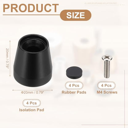 MECCANIXITY 4Pcs Speaker Isolation Pad Feet, 20x20mm Shockproof Aluminum Alloy Vibration Isolation Speaker Shock Base Pad Cone Base with Screws & Rubber Pads for Audio Equipment, Black - color: Black, size: 20x20mm