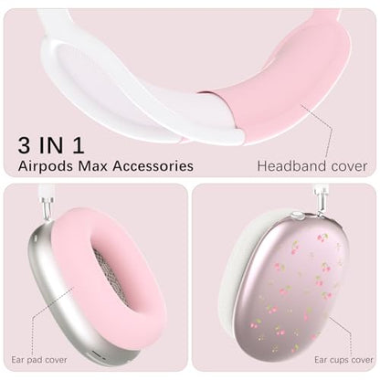 Silicone Case Cover for AirPods Max Headphones, Clear Cute Cherry Soft TPU Ear Cups Cover/Ear Pad Case Cover/Headband Cover for AirPods Max (2024/2020), Pink - color: Cherry/Pink