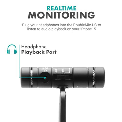 Movo DoubleMic-UC Dual Capsule USB C Microphone for iPhone 15/16/17 - Two-Sided Cardioid Condenser Microphone for Video Recording- Mic for iPhone 15/16/17