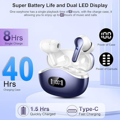 Wireless Earbuds Bluetooth 5.4, 2026 48Hrs Playtime Bluetooth Headphones, ENC Noise Cancelling Mic for Clear Calls, IPX7 Waterproof, Hi-Fi Stereo Deep Bass, USB-C Sport Ear Buds for Phone Laptop Blue - color: dark blue