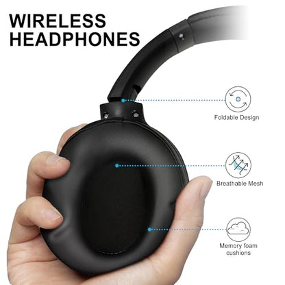 Fisher Pro Active Noise Cancelling Headphones,Over-Ear Headphones Wireless | Bluetooth 5.3, Microphone, Lightweight Comfortable Headset for Home, Travel, Rechargeable Workout Headphones, Deep Base - color: Black
