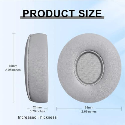 Replacement Ear Pads for Beats Solo 2 & Solo 3 Wireless On-Ear Headphones, Ear Cushions, Headset Earpads, Ear Cups Cover with Soft Protein Leather (Grey) - color: Grey