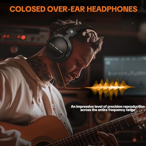 talomen Studio Monitor Headphones for Recording, Wired Over Ear Studio Headphones with Detachable Boom Microphone, Professional Monitoring Headset for Podcast, Broadcast, Streaming & Audio Mixing