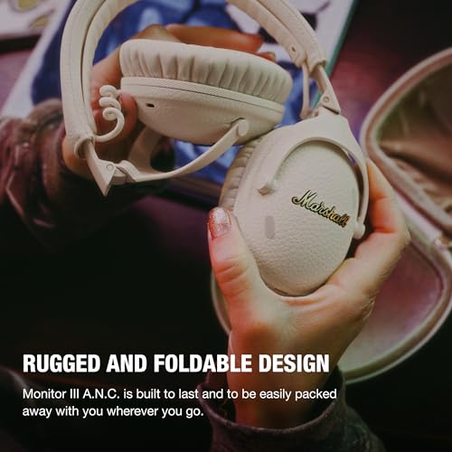 Marshall Monitor III A.N.C. Wireless Over-Ear Bluetooth Headphones - Active Noise Cancellation | 100+ Hr Playtime | Microphone for Calls | Lightweight, Foldable Design for Travel - Cream - color: Cream