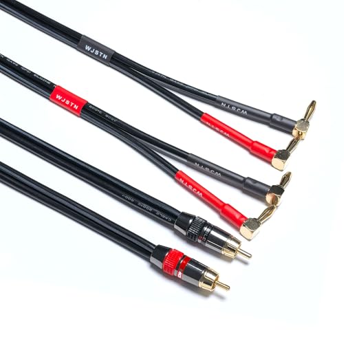 WJSTN RCA Male to Banana Plug Audio Cable, Premium Stereo Audio Cord for Amplifiers, Speakers, Home Theater, Hi-Fi Systems - Gold-Plated Connectors 2Pack (RCA to Right Angle Banana Plug 3FT) - size: RCA to right angle banana plug 3FT