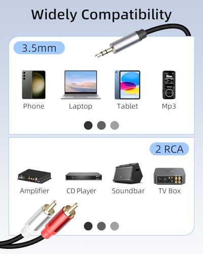 RCA to 3.5mm Aux Cable,3.5mm Male to 2 RCA Male Headphone Jack Audio Adpter Cable,1/8 to 2RCA Auxiliary Stereo Y Splitter Cable for Phone,Tablet,Computer,MP3(1Ft/2Pack) - style: male to male