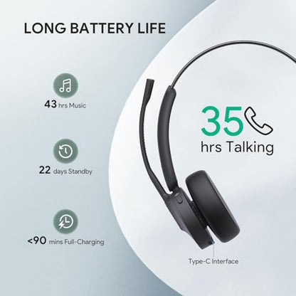 Yealink BH70 Mono UC Compatible with Charging Stand, Wireless Bluetooth Headset with Microphone for Work, up to 35h Talking Battery Life, 3-Mic Noise Cancellation Headsets for Computer