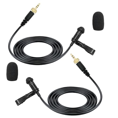 2 pcs Lavalier Mic for Sennheiser Wireless Bodypack Transmitter | Omnidirectional Condenser, Wired Microphone , 3.5mm TRS Lapel, Black, 5ft