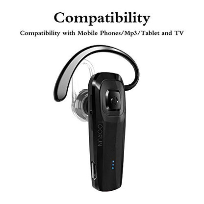 TOORUN Bluetooth Headset, M26 Bluetooth Earpiece Handsfree V5.0 Wireless Headphone with Noise Cancelling and Microphone Compatible for Android iPhone Cell Phone Laptop - Black