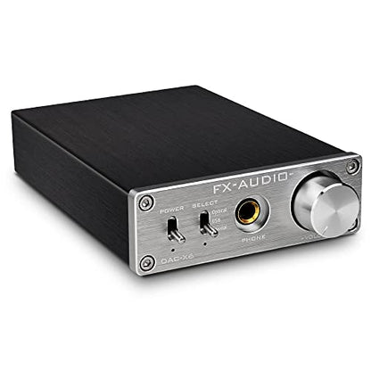 FX-Audio DAC-X6 Mini HiFi 2.0 Digital Audio Decoder DAC Input USB/Coaxial/Optical Output RCA/Headphone Amp 24Bit/96KHz DC12V(Silver) - color: Sliver