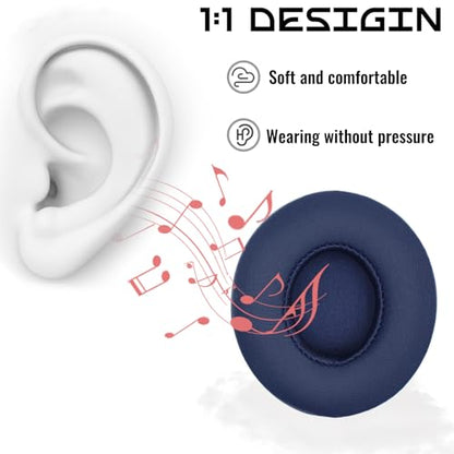 Headphone Replacement Ear Pad Cover Compatible with Beats by Dre Solo3 Solo2 Wired Wireless Headphones Protein Leather Memory Foam Headphone Cushion Ear Muffs-College Blue - color: college blue