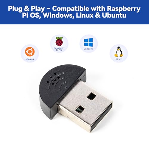 SunFounder USB 2.0 Mini Microphone for Raspberry Pi 5/4B/3B+/3B, Pironman 5/Max/Mini/Pro Max, Laptop Desktop PCs, AI LLMs Openclaw Voice Recognition, No Driver