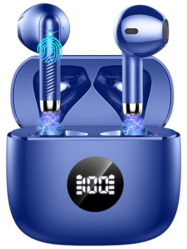 Wireless Earbuds, Bluetooth 5.4 Headphones, LED Power Display, Bass Stereo | Ear Buds, Bluetooth Earbuds, in-Ear Noise Cancelling Mic, 40H Playback Mini Case, IP7 Waterproof Sport Earphones, Android iOS - color: Oriental Blue
