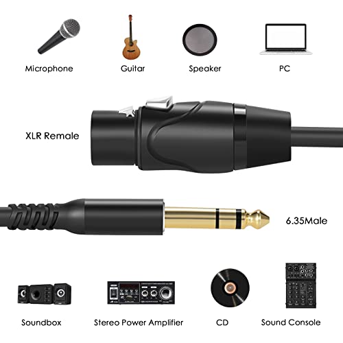 Twozoh XLR Female to 1/4 Inch (6.35mm) TRS Cable 1FT 2 Pack, Quarter Inch Jack Balanced to XLR Microphone Cable (Professional/HiFi) - color: Female 2-PACK, size: 1FT