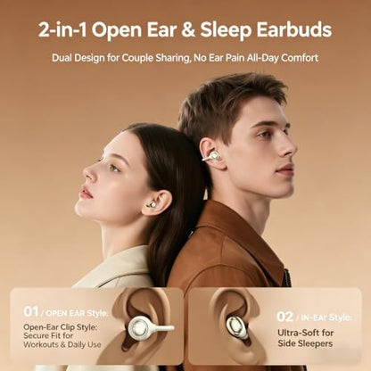 Wireless Clip-On Open Earbuds, Butterfly Earring Bluetooth Headphones with Heart-Shaped Charging Case & Makeup Mirror, 42H Playtime, Lightweight Earphones for Women, Sports, Gifts - color: Beige