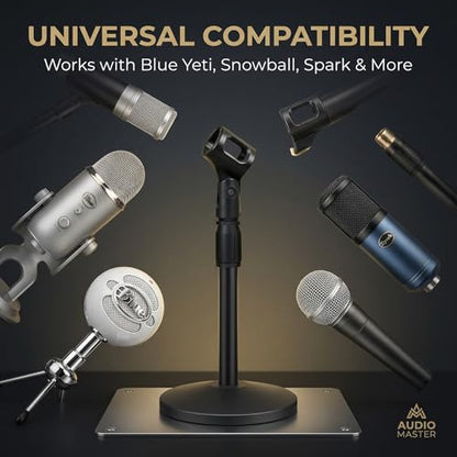 Desktop Microphone Stand, Upgraded Adjustable Table Mic Stand with Non-Slip Metal Base for Blue Yeti Snowball Spark & Other Microphone