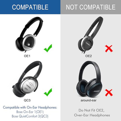Ear Pads Replacement for Bose QuietComfort 3 On-Ear Headphones | Earpads Cushions for Bose QC3 OE1 with Memory Foam Protein Leather (Black)