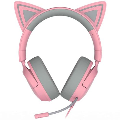 Razer Kraken Kitty V3 X Wired Gaming Headset, Kitty Ears, Pink | HyperClear Cardioid Mic, 40 mm Drivers, 7.1 Surround Sound, Comfy Ear Cushions, Cross-Platform via 3.5mm PC, PS5, Xbox - color: Quartz Pink