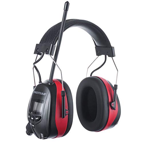AM FM Radio Hearing Protection Earmuff, Bluetooth 5.4, 30SNR | Rechargeable Hearing Protectors with Gel Earpads, Headphones for Lawn Mowing, Construction, Chainsaw, Landscaping - color: Am/Fm+ Bluetooth-red