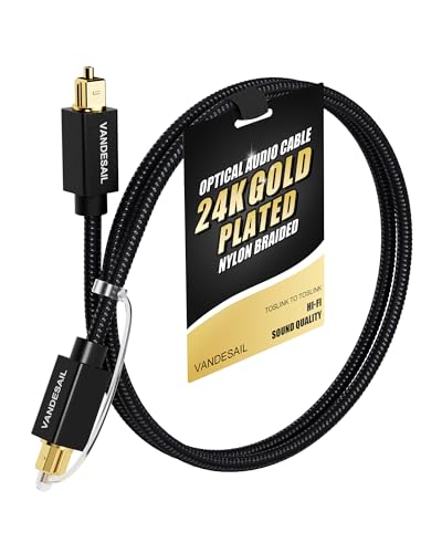 TOSLINK Optical Audio Cable - 2ft/0.6M, Slim Braided Fiber, Digital Optical Audio Cable for Soundbar Gold-Plated Compatible with PS4, Xbox, Samsung,TV - size: 2 ft
