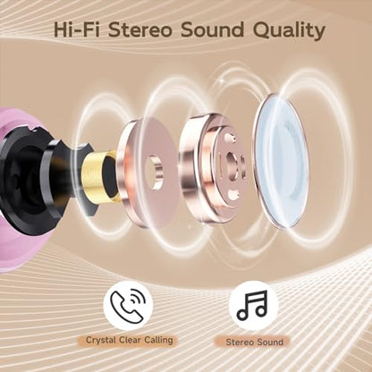 Wireless Ear buds Bluetooth Earbuds Stereo Bass Built in Mic Headphones LED | Power Display Waterproof Wireless Charging Case 64H Playback for iPhone Android Phones Computer Sports Gaming Workout Running - color: Pink