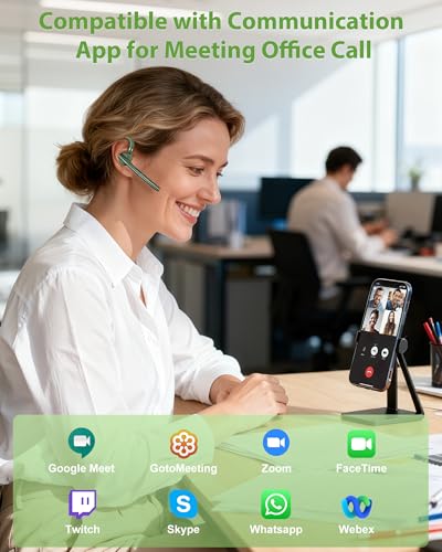 Bluetooth Headset,72H Work Single-Ear Wireless Earpiece for Cell Phone Call | 2 Charging Ways & 500mAh Charging Case,Dual Mic ENC Noise Cancel, Mute Button,V5.1 Hands-Free for Phone and Laptop - color: Solid army green, style: M54