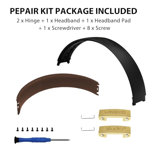 Studio3 Headband & Hinge & Cushion for Beats Studio 3 Headphone,Black Gold | Durable Replacement Headband,Studio 3 Parts Accessories Repair Kit Set ,As Same As The OEM - color: Black Gold