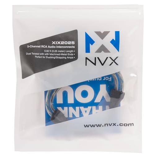 NVX XIX2025 0.82 ft (0.25 Meter) Oxygen Free Copper 2-Channel Double Twisted Pair X-Series Car Audio RCA Audio Interconnect Cable w/Shielded Noise Reduction and Split-tip Silver-Plated Machined Ends | Oxygen Free Copper Double Twisted Pair X-Series with S