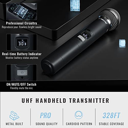 Phenyx Pro UHF Metal Dynamic Handheld Mic for PTU Systems PWH-7 | Selectable Frequencies, PTU-71/PTU-7000/PTU-6000 Compatible, Stage Vocals, Karaoke