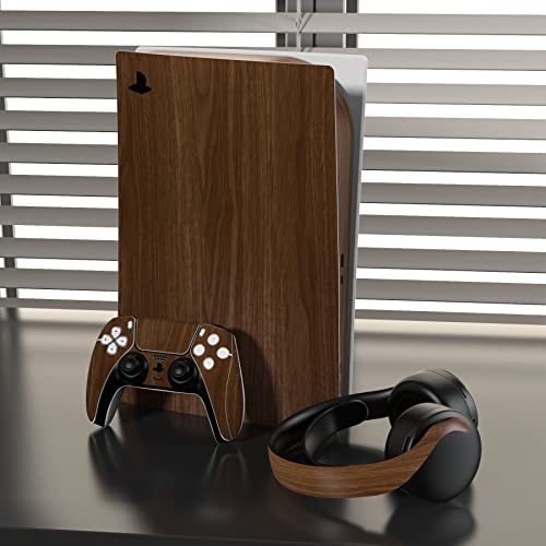 PlayVital for ps5 Skin - Disc Edition Full Set Console Controller Skin, Vinyl Decal Wrap Sticker Cover for ps5 Controller & Charging Station & Headset & Media Remote - Wood Grain - color: Wood Grain