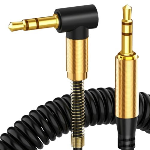 Aux Cord 1ft/30CM, Right Angle Gold Plated 3.5mm Audio Cable, Hi-Fi Sound Male to Male Aux Cable Home Car Stereo Audio Jack Cables Auxiliary Cord Compatible with Headphone MP3 iPhone iPad Tablet - size: 30CM COIL