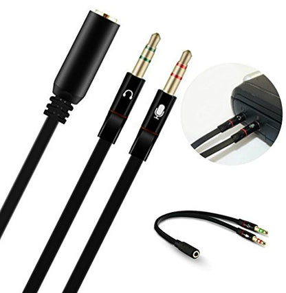 Headphones Y Cable Splitter Adapter 3.5mm Female to 2 Male Premium Gold-Plated Corrosion-Resistant Audio Mic Y Cable for Headset Connecting to PC