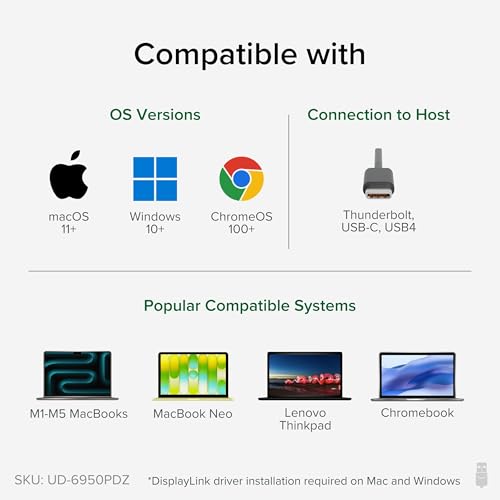 Plugable 12-in-1 USB C Triple 4K Docking Station, Three Displays with 3X HDMI or DisplayPort, Compatible with Mac M1 - M5 & Neo, Windows, Thunderbolt, USB4, USB-C (100W PD, 6X USB Ports, Ethernet)