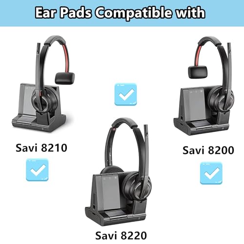 Savi 8220 Earpads Replacement for Plantronics Savi 8210/8220/ 8200 Headset | Ear Pads Cushions Protein Leather High-Density Foam - Black