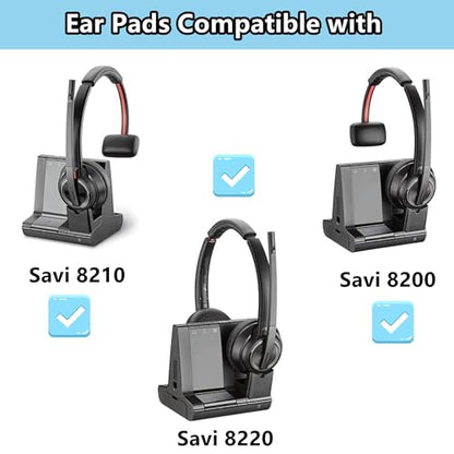 Savi 8220 Earpads Replacement for Plantronics Savi 8210/8220/ 8200 Headset | Ear Pads Cushions Protein Leather High-Density Foam - Black