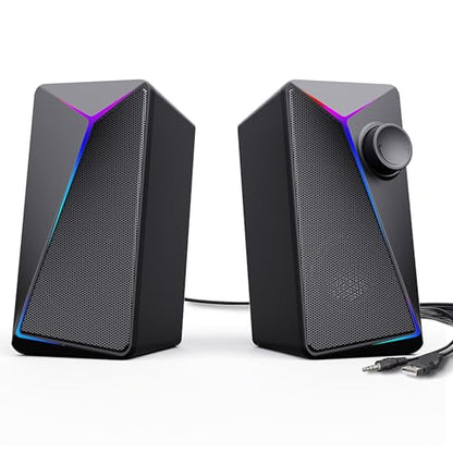 ROSON Computer Speakers, Gaming PC Speakers with Enhanced Bass and Volume Control, Stereo 2.0 USB Powered 3.5mm Aux Multimedia Speakers for Laptop/Desktop/Tablets/Phone