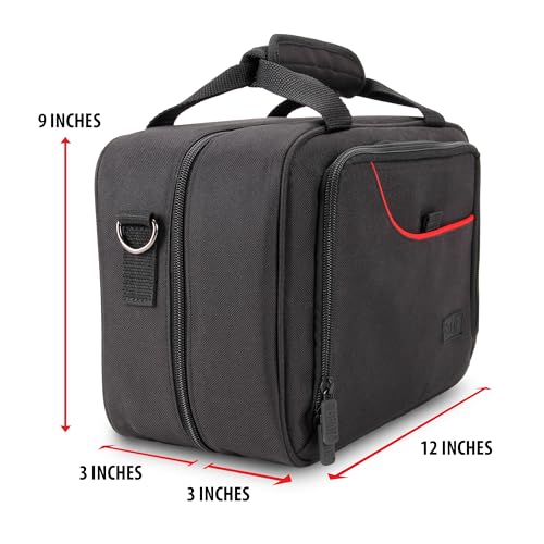 USA Gear Audio Interface Case Fits Zoom PodTrak P4, PodTrak P2, Focusrite Vocaster One, PreSonus Revelator io44 & more Podcast Interfaces - Padded Customizable Interior, Shoulder Strap (Red) - color: Red