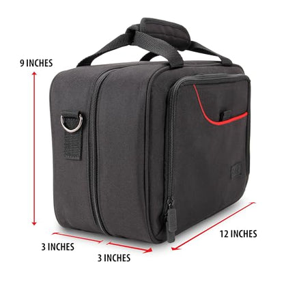 USA Gear Audio Interface Case Fits Zoom PodTrak P4, PodTrak P2, Focusrite Vocaster One, PreSonus Revelator io44 & more Podcast Interfaces - Padded Customizable Interior, Shoulder Strap (Red) - color: Red