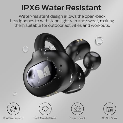 Monster Open-Ear AC339 Earbuds, Bluetooth 6.0 Headphones Stereo Sound, Clip-on Wireless Earbuds 40 Hours Playback,Touch Control, IPX6 Waterproof,Black