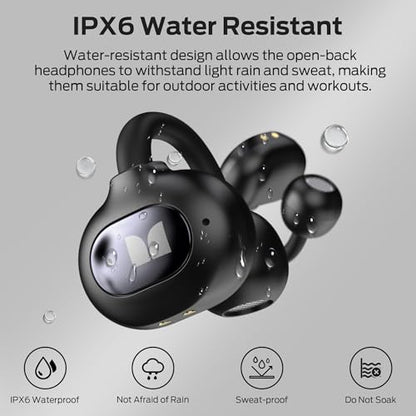 Monster Open-Ear AC339 Earbuds, Bluetooth 6.0 Headphones Stereo Sound, Clip-on Wireless Earbuds 40 Hours Playback,Touch Control, IPX6 Waterproof,Black