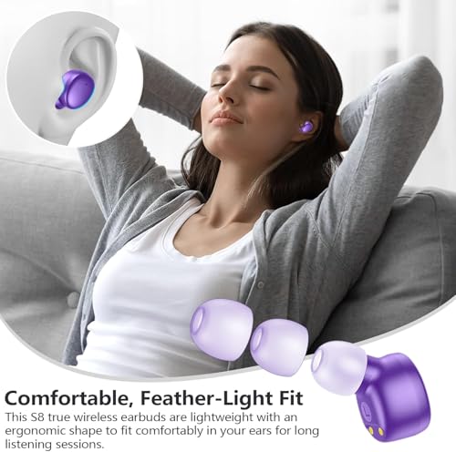 MOZOTER Mini Wireless Earbuds Bluetooth 5.3 in Ear Headphones Headsets | Light Weight,60Hrs Playtime Ear Buds with Charging Case,Smart Touch Control,Premium Sound with Deep Bass for Sport-Purple - color: Pure Purple