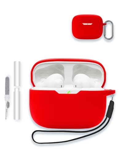Case for JBL Vibe Beam 2/Vibe Beam - True Wireless Noise Cancelling Earbuds, Soft Silicone Protective Portable Scratch Shock Resistant Shell with Cleaner Kit & Carabiner & Lanyard，Red - color: RED
