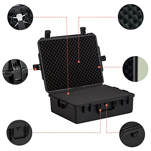 MEIJIA Premium Large Waterproof Hard Camera Case,Hard Protective Case with customizable fit foam,Full Protection with Light&Convenient Design,Elegant Black (24.6"X19.7"X8.6") - size: 24.6"X19.7"X8.6"