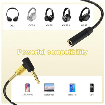 Headphone Extension Cable with Mute & Volume Control Compatible with Bose QC45 QC35ii QC35 QC25 NC700 Headphones Cable, 3.5mm Male to Female Audio Cable, 6.6ft
