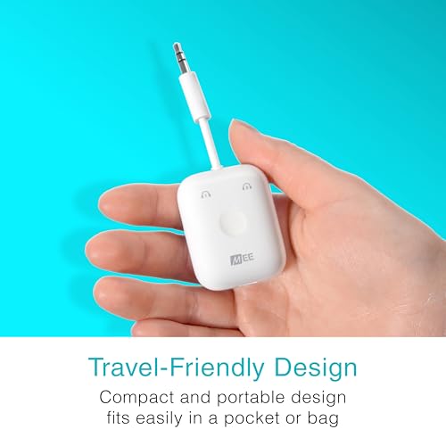 MEE audio Connect Air in-Flight Bluetooth Wireless Audio Transmitter Adapter for up to 2 AirPods / Other Headphones; Works with All 3.5mm Aux Jacks on Airplanes, Gym Equipment, TVs, & Gaming Consoles - color: White, style: Connect Air