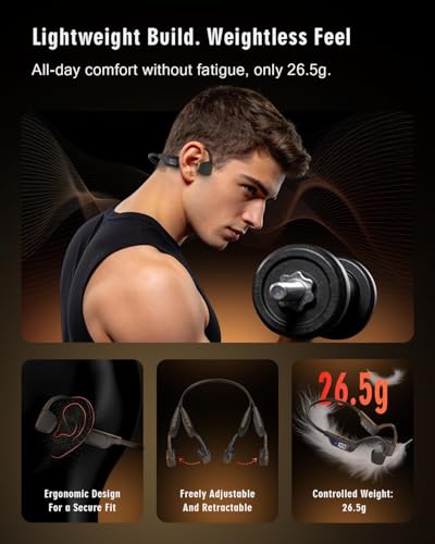 Bone Conduction Headphones, 14H Playtime Bluetooth 6.0 Open-Ear Earbuds with Mic, IPX5 Waterproof Lightweight Headset, Wireless Sport Earphones for Running, Cycling, Gym Workouts(Black) - color: Black